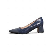 رخيصةأون Block Heels-حذاء نسائي أنيق باللون البني منقوش بجلد التمساح بكعب عريض | مثالي للعمل والحفلات