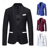 preiswerte Herren Klassische Blazer-Herren Blazer Sakko Geschäft Cocktailparty Hochzeitsfeier Modisch Brautkleider schlicht Frühling &amp; Herbst Baumwollmischung Farbblock Patchwork Knopf Komfortabel Einreihiger Verschluss Blazer Schwarz