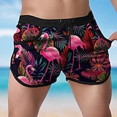 baratos Animais &amp; Aves-Homens Animal Flamingo Tropical Shorts de Natação Bermuda de Surf Calção de Banho Cintura Média Moda Designer Surf Feriado Praia Bolsos Com Cordão Cintura elástica Designer Roupa