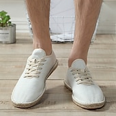economico Sneakers da uomo-scarpe espadrillas da uomo in tela beige con lacci e suola in corda di juta – comode calzature estive casual