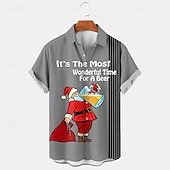abordables Tenue de Noël amusante-chemises de Noël amusantes pour hommes, imprimées, père Noël, bière, tenue décontractée, tenue quotidienne, sortie, week-end, automne / automne, manches courtes, noir, rouge, bleu marine, s, m, l,