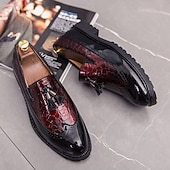 billiga Halvformell-Herrloafers i svart och vitt i lackkonstläder – krokodilpräglade tofsar med grov sula för Gatsby-fest, bröllop, bal, elegant nattliv