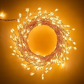 cheap Solar String Lights-10m Solar String Lights 370 LEDs with 13 Keys Remote - Warm, Cool White &amp; Blue Firecracker Lights for Holiday Party