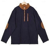 cheap Waffle Knit Tee-Men&#039;s T Shirt Waffle Knit Tee Tee Top Long Sleeve Shirt Long Sleeve Quarter Zip Spring &amp;  Fall Color Block Fashion Designer Basic Patchwork Zipper Vacation Street Going out Black Navy Blue khaki Top