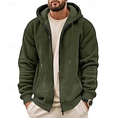 baratos hoodies básicos dos homens-Homens Moletons Waffle Moletom com zíper Moletom Moletom de lã Preto Verde Tropa Azul Marinha Cáqui Cinzento Com Capuz Tecido Bolsos Desportos e Ar livre Diário Feriado Roupa de rua Básico Casual