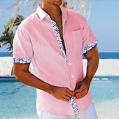 ieftine imprimare florală-Bărbați Floral Cămașă hawaiană Cămașă Aloha Manșon scurt Hawaiană Stațiune Vacanță Casual Vară Primăvară Răsfrânt Butonul sus Alb Galben Roz Îmbujorat Albastru piscină