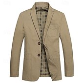 billiga Herrars klassiska kavajer-Herr Kavaj Utomhus Ledigt Ficka Mode Ledigt Vår &amp; Höst Bomull Polyester Slät Ficka Ledigt / vardag Enkelknäppt Blazer Svart Armégrön
