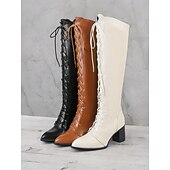 tanie Buty modowe-stylowe brązowe buty damskie ze skóry ekologicznej, sznurowane, na obcasie klockowym | idealne na jesień i zimę