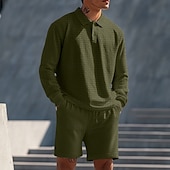 preiswerte Basic T-Shirts für Herren-Herren Zweiteilig Poloshirts Reißverschluss-Polo Polo-Set Langarm Kurze Hose Polokragen Halber Reißverschluss Sommer Frühling Herbst Farbblock Klassisch Gymnastik Lässig 2 teilig Urlaub