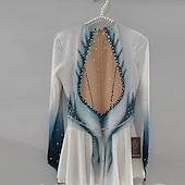 baratos Vestidos de Patinação Artística-Vestidos para Patinação Artística Mulheres Para Meninas Patinação no Gelo Vestidos Branco Patchwork Thumbhole Com Transparência Elasticidade Alta Treino Competição Roupa para Patinação Clássico
