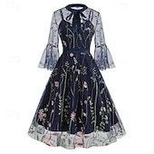 levne Šaty-Elegantní Retro 50. léta Šaty Maškarní Výšivka Květiny Dámské Karneval Nový rok Plesová maškaráda Běžné / Denní loučení se svobodou nevěsty Dospělé Šaty