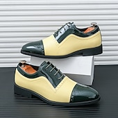 baratos Formal-sapatos oxford masculinos de couro envernizado bicolor, sapatos sociais brogue verde e bege para casamentos, festas e eventos formais