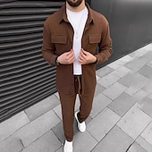 economico Set di camicie basic da uomo-Per uomo 2 pezzi Completo di camicia Set abbinati Maglietta informale Camicia di velluto a coste Camicia con bottoni Nero Marrone Verde Kaki Grigio Manica lunga Liscio Colletto Strada Giornaliero