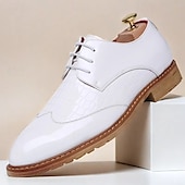 baratos Formal-Sapatos oxford masculinos de couro sintético envernizado branco com padrão de crocodilo e sola de madeira - calçados formais elegantes para casamentos e eventos especiais