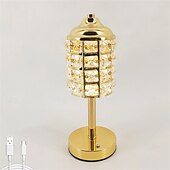 billige Bordlamper-metall krystall skrivebordslampe - usb oppladbar dekorativ lampe med tri-farget dimming for stue, bar, uteservering, fest, festivalatmosfære, nattlys  &amp; leselampe