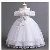cheap Flower Girl Dresses-Princess Floor Length Flower Girl Dress Pageant &amp; Performance Cute Prom Dress Chiffon with Bow(s) Tiered Plisse Fit 3-16 Years