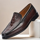 billiga Premium läder Loafers-Herr Tofflor och Slip-Ons Läder Italienskt fullkornigt kohud Bekväm Halksäker Loafers Kaffe
