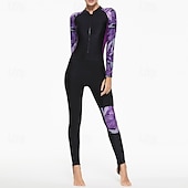 abordables Lycra de surf-Femme Maillot Anti UV Maillot de bain 1 pièce Poids Léger manche longue Le Maillot de corps Maillot de bain Coussin Amovible Zip sur le devant Natation Surf Plage Sports nautiques Floral Mosaïque