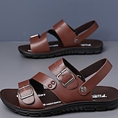 abordables Sandales de Vacances-sandales en similicuir pour hommes avec sangles à double boucle – chaussures d&#039;été décontractées confortables et antidérapantes pour l&#039;extérieur