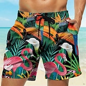  Herren Flamingo Tropische Blumen Badehosen Badeshorts Boardshorts Mittlere Taille Streetwear Hawaiianisch Lässig Täglich Ferien Tasche Kordelzug Elastischer Bund Designer Bekleidung