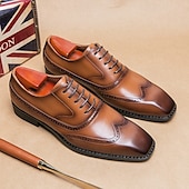 baratos Formal-sapatos oxford masculinos de couro sintético genuíno com bico fino – design brogue clássico, estilo formal, ideal para negócios, casamentos e ocasiões especiais