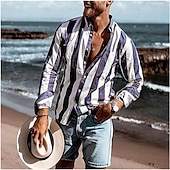 Men's Striped Geometric Pattern Shirt Long Sleeve Sports Fashion Designer Daily Holiday Spring, Fall, Winter, Summer Turndown Button-Down Purple Green Blue-White Gray cheap Geometric Pattern-Men's Striped Geometric Pattern Shirt Long Sleeve Sports Fashion Designer Daily Holiday Spring, Fall, Winter, Summer Turndown Button-Down Purple Green Blue-White Gray