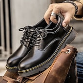 economico Semi-formale-scarpe stringate da uomo in similpelle nera con cuciture gialle, resistenti sneakers casual per il lavoro e l&#039;uso quotidiano