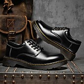 economico Semi-formale-scarpe stringate da uomo in similpelle nera con cuciture gialle, resistenti sneakers casual per il lavoro e l&#039;uso quotidiano