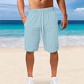 baratos Feriado-Homens Calção Shorts de linho Shorts de verão Shorts de praia Bolsos Com Cordão Cintura elástica Listra Conforto Respirável Comprimento do joelho Ao ar livre Feriado Praia Férias Casual Preto Branco