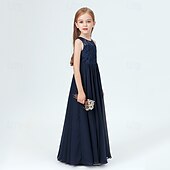 cheap Flower Girl&#039;s Dresses-Kids Girls&#039; Flower Girl Dress Party Dress Solid Color Sleeveless Performance Wedding Party Mesh Princess Sweet Mesh Mid-Calf Sheath Dress Tulle Dress Summer Spring Fall 2-12 Years 4-13 Years Navy Blue