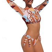 halpa Ihottumavartiot-Naisten Rashguard-uimapuku UV-aurinkosuojaus UPF50+ Kevyt Pitkähihainen Spandex Uima-asut Uimapuku Avoin selkä 2-osainen Uinti Lainelautailu Hiekkaranta Vesiurheilu Leopardi Painettu Kesä Kevät Syksy