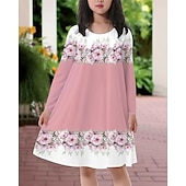 voordelige 3D Bloemenjurk-Pasen Meisjes 3D Bloemig Grafisch Jurk Lange mouw Zomer Lente Vakantie Dagelijks Feestdagen Prinses Mooi Zoet Kinderen 4-12 jaar Casual jurk A lijn jurk Tot de knie Normale pasvorm
