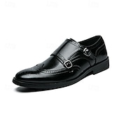 cheap Formal-Men&#039;s Brown Double Monk Strap Dress Shoes – Genuine Faux Leather Brogue Oxford Shoes for Formal Events and Office Wear