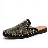 preiswerte Clogs &amp; Pantoletten für Herren-Schwarze Slipper für Herren mit Nieten – mit Strasssteinen verzierte Pantoletten mit auffälligem Design für Partys und Abendgarderobe