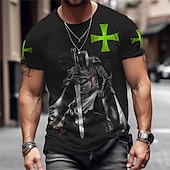  Herren Grafik Tempelritter T Shirt Tempelritter-T-Shirts Kurzarm T-Shirt 3D-Druck Rundhalsausschnitt Hemd Vintage Mode Designer Täglich Outdoor Sport Rote Frühling & Sommer Bekleidung S M L XL 2XL 3XL