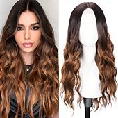 economico Parrucche trendy sintetiche-parrucca per donna parrucche lunghe ricce ondulate dall&#039;aspetto naturale parrucca sintetica in fibra resistente al calore, parrucca con attaccatura dei capelli in pizzo per uso quotidiano cosplay