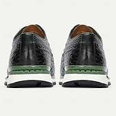economico Scarpe da ginnastica in pelle premium-sneakers da uomo in pelle bovina di prima qualità con motivo coccodrillo e accenti verdi – calzature casual e sportive alla moda