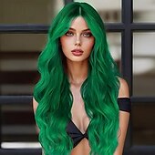 economico Parrucche trendy sintetiche-parrucche per donne parrucca con parte centrale riccia parrucca sintetica dall&#039;aspetto naturale parrucche in fibra resistente al calore per cosplay costume di halloween uso quotidiano per feste
