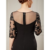 economico Lunghezza del tè-Abito Sheath  Colonna Abito per la Madre della Sposa Elegante Collo Illusione Lunghezza al Ginocchio Corto  Mini Tessuto in Pizzo Elasticizzato Manica Mezza con Perline Ricamate Abito da Corsa