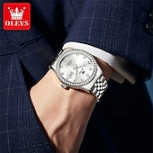 levne Quartz hodinky-nové olevs značka olevs prvotřídní business s diamanty pánské hodinky svítící kalendář ocelový pásek jednoduchá móda pro volný čas quartzové hodinky voděodolné sportovní pánské náramkové hodinky