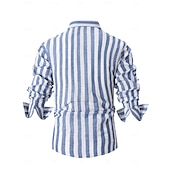 abordables Informal de negocios-Hombre Camisa camisa de lino Camisa de verano Ropa de playa Abotonar la camisa A Rayas Fiesta Calle Negro Rojo Azul Piscina Gris Ligero Manga Larga Cuello Verano Ropa