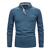 preiswerte Klassisches Poloshirt für Herren-Herren Golfhemd Golf Poloshirts Arbeit Casual Kargen Langarm Basic Modern Farbblock Patchwork Knopf Frühling &amp; Herbst Regular Fit Königliches Blau Blau Dunkelgrau Khaki Hellgrau Hellblau Golfhemd
