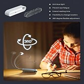 baratos Luzes de leitura-luz de leitura recarregável de alumínio - 3 cores, 3 níveis de brilho, mini luz de livro de encaixe, luz anti-azul, design flexível e dobrável para cabeceira, estudo e leitura noturna