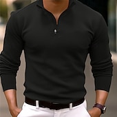 billiga Herrars klassiska polo-Herr Quarter Zip Polo Golf pikétröjor Utomhus Casual Fjärdedels blixtlås Långärmad Mode Modern Ensfärgat Stickat Vår &amp; Höst Standardpassform Svart Vit Marinblå Mörkgrön Brun Quarter Zip Polo
