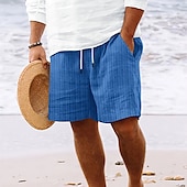 cheap Holiday-Men&#039;s Shorts Linen Shorts Summer Shorts Beach Shorts Pocket Drawstring Elastic Waist Stripe Comfort Breathable Knee Length Outdoor Holiday Beach Vacation Hawaiian Black Royal Blue