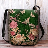 billiga Crossbodyväskor-vintage blommig crossbody-väska med fjärilstryck, lätt axelväska för kvinnor, fritids- och resebruk röd lila grön