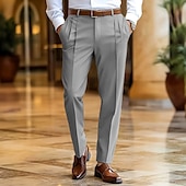 baratos Magro-Homens Social Calças Calça verão Calça casual Calças de Terno Bolso frontal Perna reta Tecido Conforto Comprimento total Casamento O negócio Clássico Preto Azul Marinha Micro-Elástica