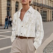 economico camicia da uomo con bottoni-Per uomo Camicia Camicia estiva Maglietta informale Camicia da spiaggia Camicia con bottoni Rosso Verde Kaki Grigio chiaro Manica lunga Strisce Bavero Da mare Hawaiano Tasche Abbigliamento Poliestere