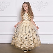 levne Párty šaty-Děti Dívčí Šaty na párty Květinový Bez rukávů Výkon Narozeniny Síťka Kravatový uzel Krásná Sladký Polyester Maxi Šaty na párty Swingové šaty Áčkové šaty Léto 4 roky + Šampaňská Vodní modrá Trávov