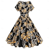 preiswerte Kleider-Retro Vintage 1950er Hepburn Kleid Ausgestelltes Kleid Tupfen Blume / Blumenmuster Kostüm Damen Maskerade Veranstaltung / Fest Junggesellinnenabschiedsparty Festival Erwachsene Kleid